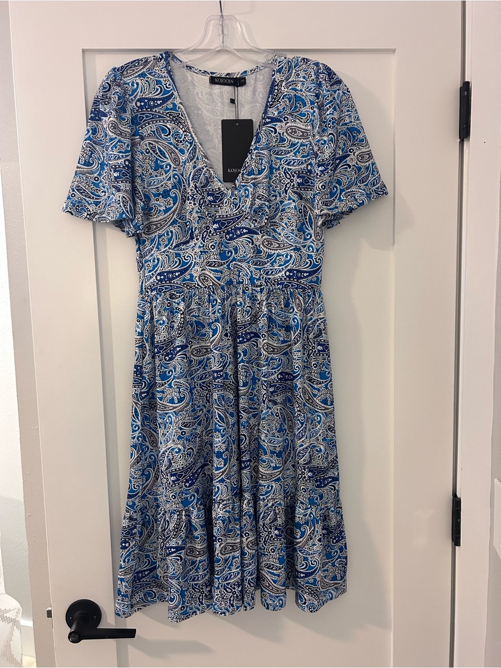 NWT Kojooin Blue and White  V-Neck Midi Dress